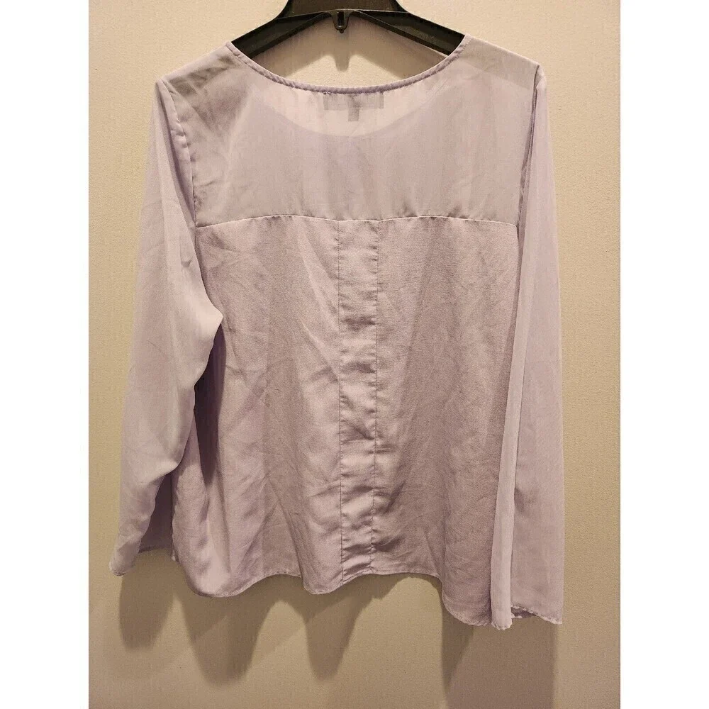 Eloquii Lavender Blouse Long Sleeve Mixed Media Lightweight Side Slits Euc - Picture 3 of 8